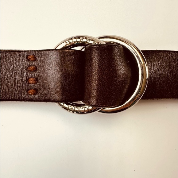 David Bitton brown leather adjustable jean belt S/M silver ring buckle - Picture 2 of 7